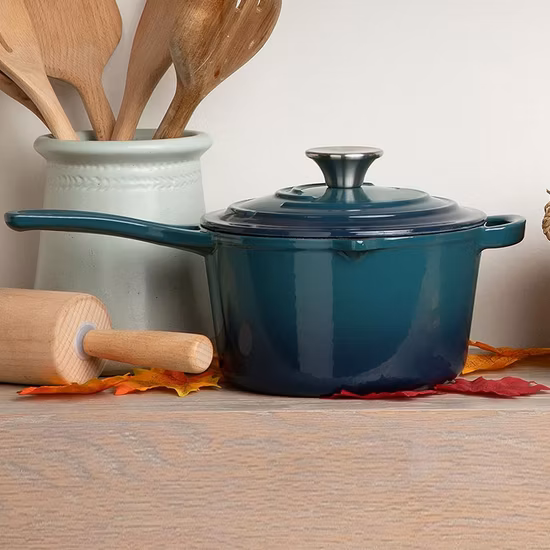 Enamel Cast Iron Saucepan with Long Handle