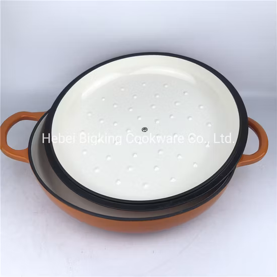 Casseruola in ghisa da 3,6 litri.  Casseruola in ghisa smaltata arancione con doppi manici e coperchio